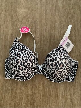Maidenform Leopard Print T-Shirt Bra in Black, White & Beige